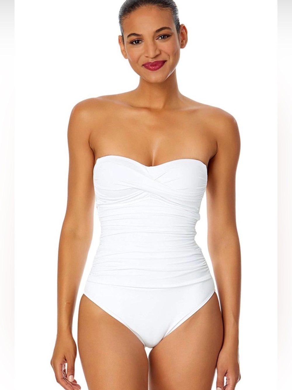 Anne Cole Women's Front-Shirred Bandeau One-piece Swimsuit in White